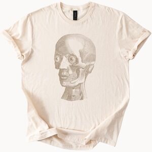 Anatomical Skull Graphic Tee Vintage Engraving Style